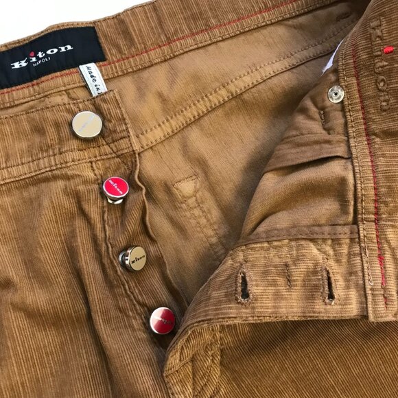 Kiton Slim Fit Corduroy Trouser Pants Mens 38 Brown Tan Straight Leg Button Fly - Picture 7 of 14